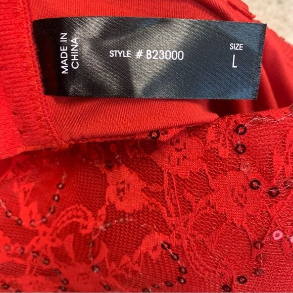 RED lace sequin bra crop top Sz L - Picture 6 of 9